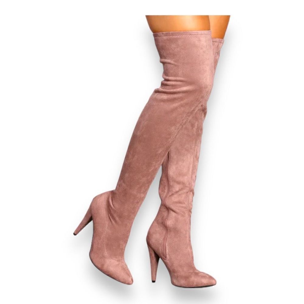 Anne Michelle Women's Suede Magnolia-08 Above Knee High Boots Pink‎ Size 6.5